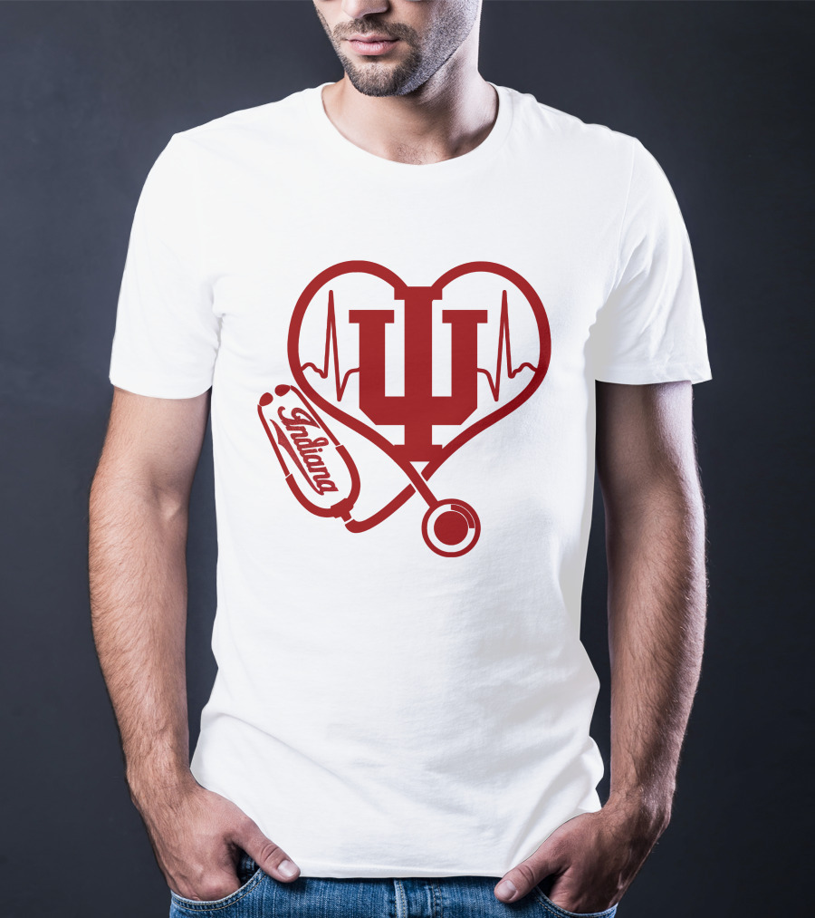 Indiana University Nurse Love Hoosiers Stethoscope Heartbeat T-Shirt