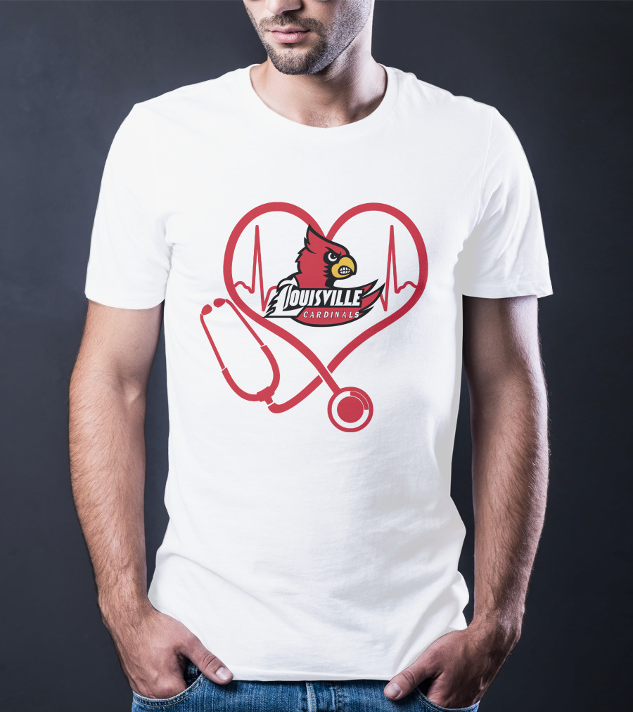 Nurse Love Louisville Cardinals Heartbeat Stethoscope T-Shirt