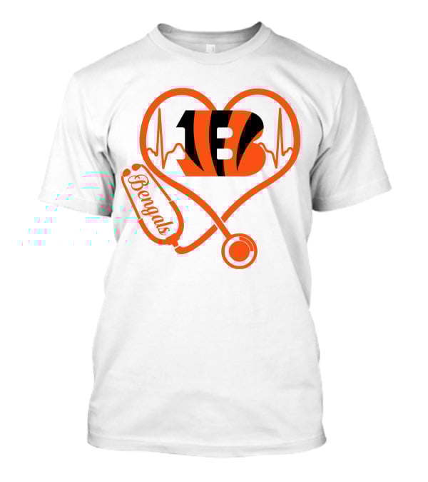 Nurse Heart Cincinnati Bengals Stethoscope Love 13 T-Shirt
