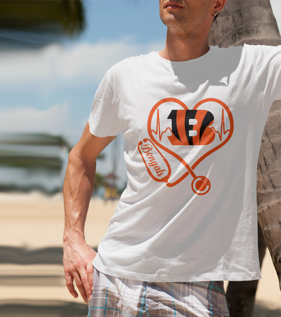 Nurse Heart Cincinnati Bengals Stethoscope Love 13 T-Shirt