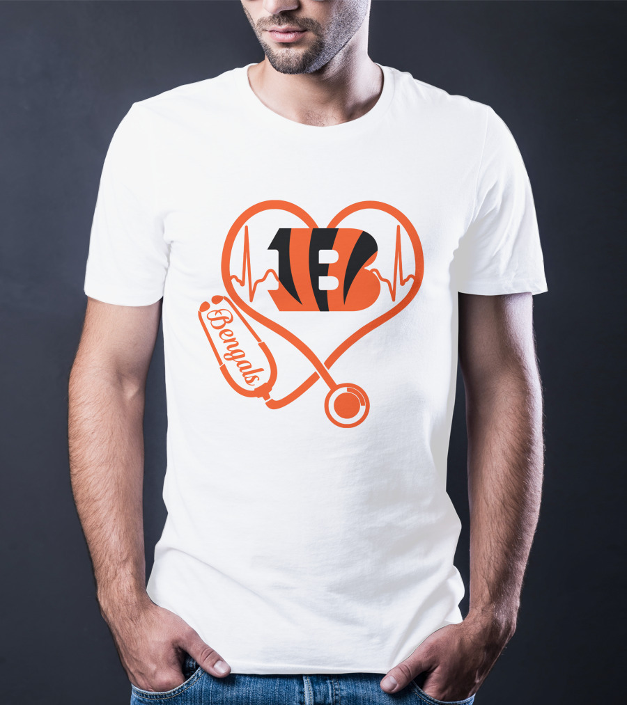 Nurse Heart Cincinnati Bengals Stethoscope Love 13 T-Shirt