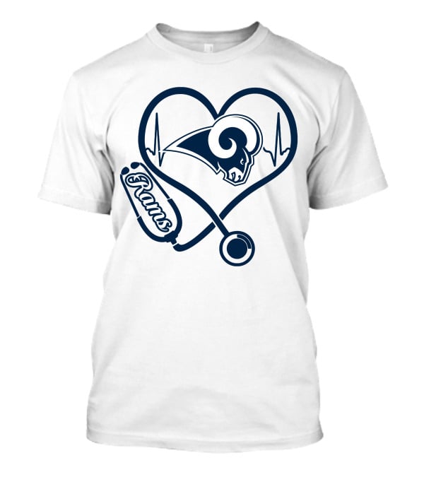 Los Angeles Rams Nurse Love Stethoscope Heartbeat T-Shirt