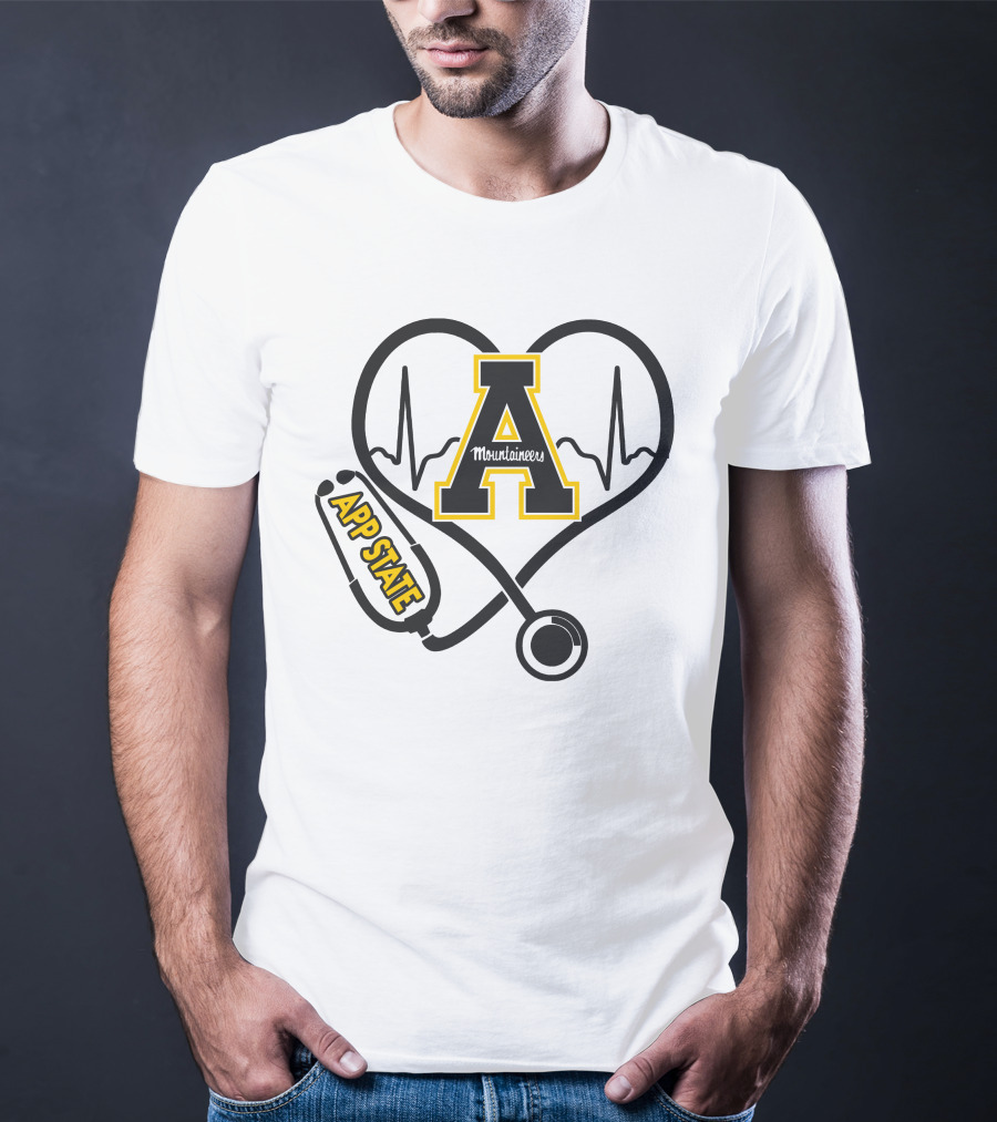 Nurse Heartbeat Love App State Mountaineers A Logo Stethoscope T-Shirt