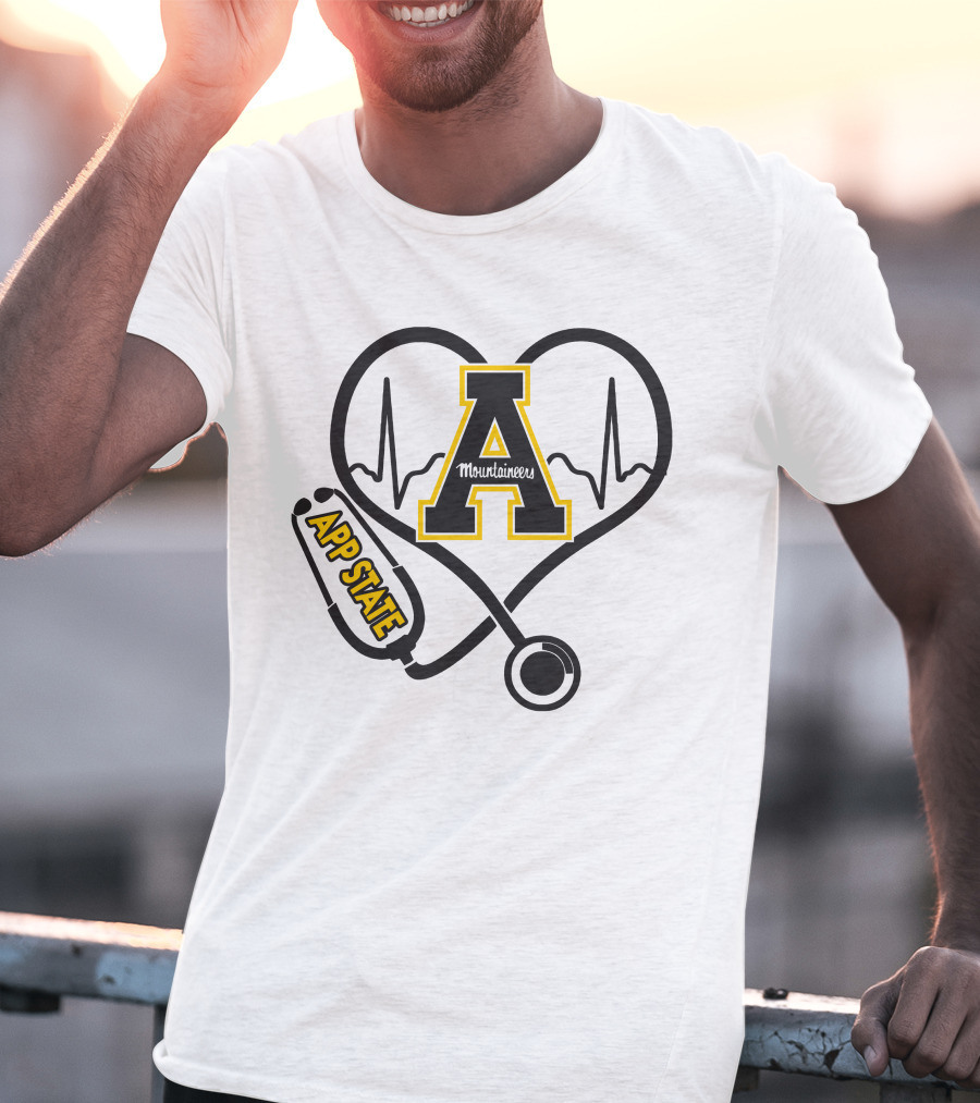 Nurse Heartbeat Love App State Mountaineers A Logo Stethoscope T-Shirt