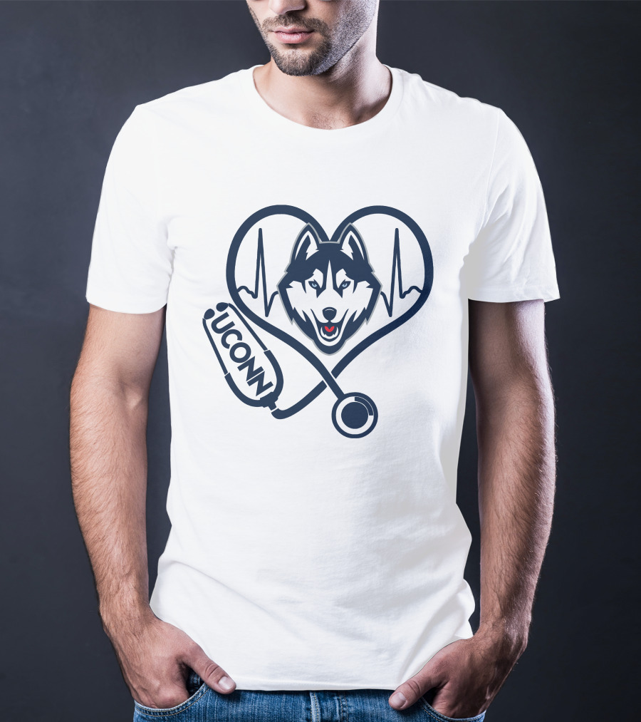 UConn Huskies Nurse Heartbeat Stethoscope T-Shirt