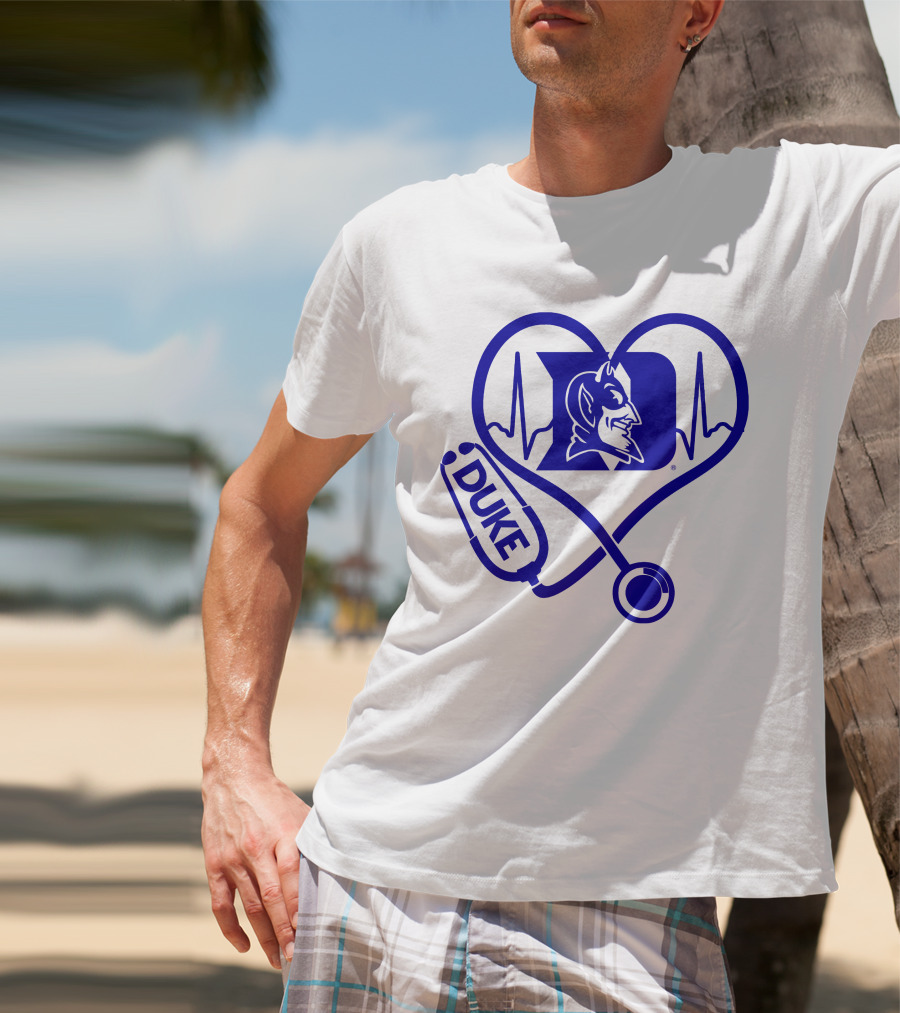 Duke Blue Devils Nurse Love Heartbeat Stethoscope T-Shirt
