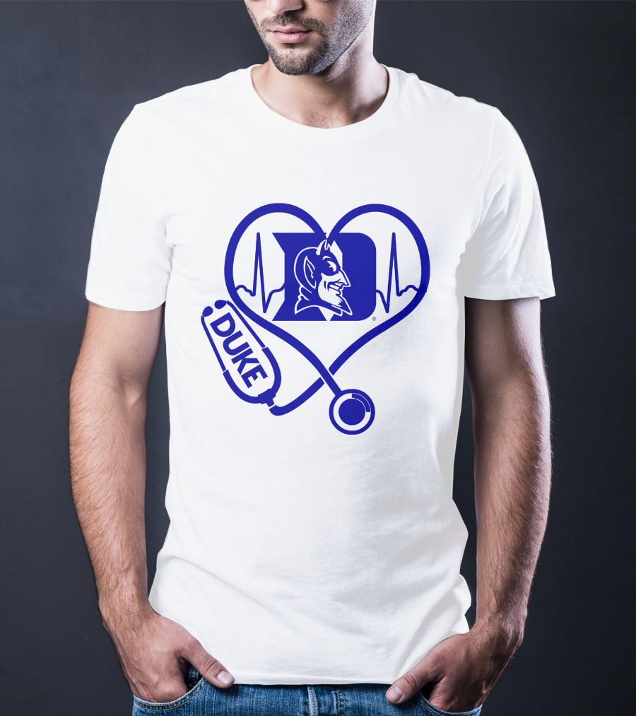 Duke Blue Devils Nurse Love Heartbeat Stethoscope T-Shirt