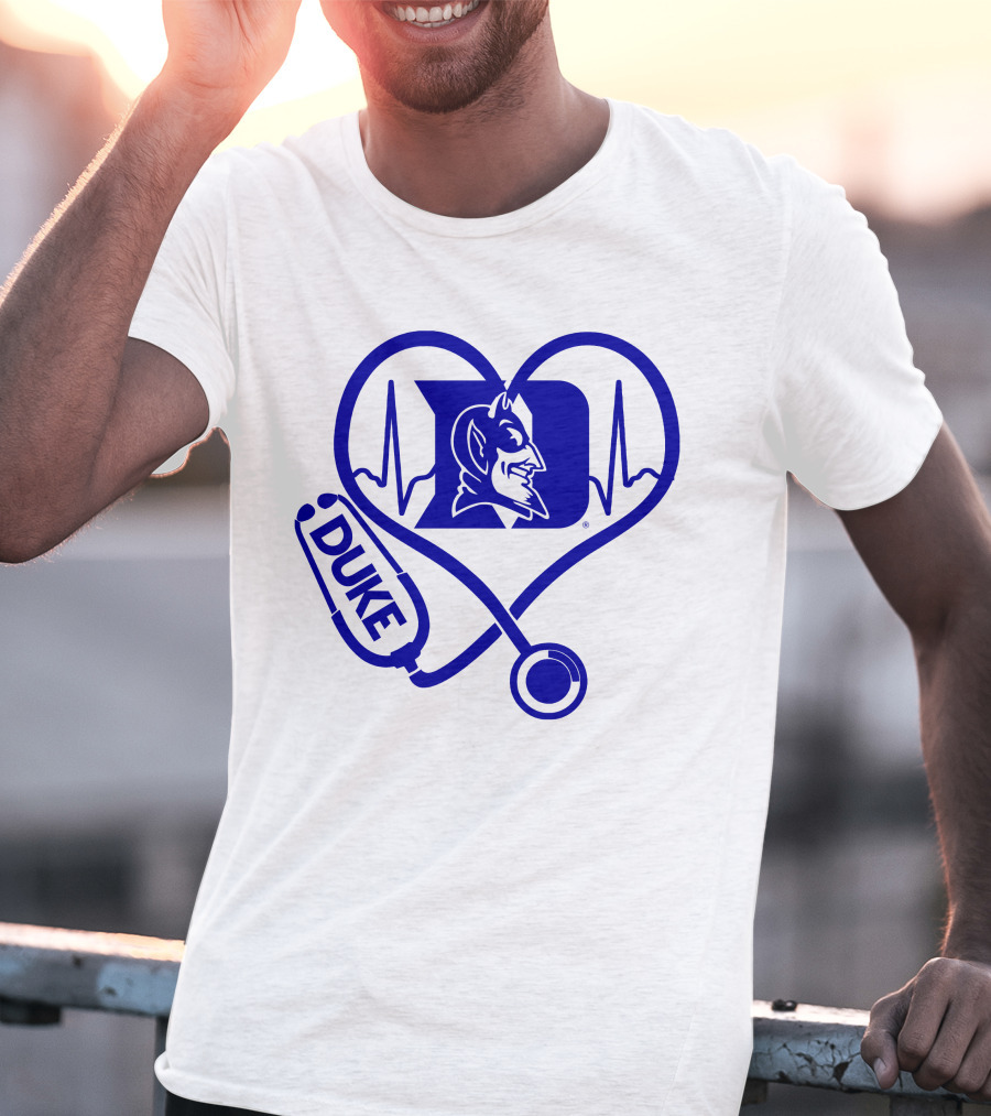 Duke Blue Devils Nurse Love Heartbeat Stethoscope T-Shirt