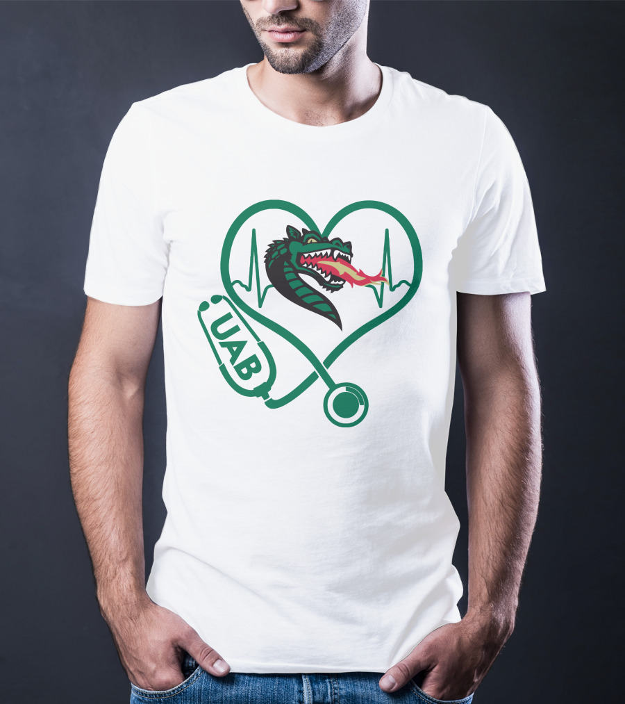 Nurse Love UAB Blazers Heart Stethoscope Dragon T-Shirt