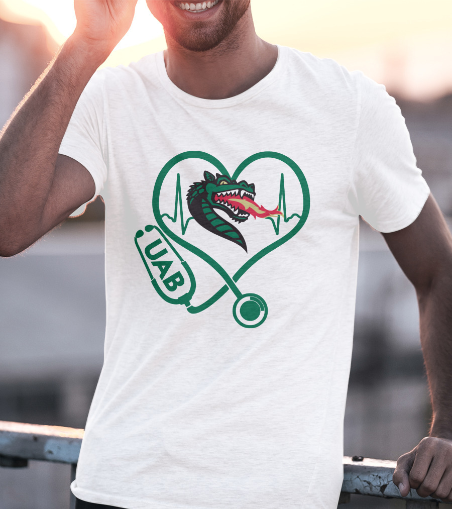 Nurse Love UAB Blazers Heart Stethoscope Dragon T-Shirt