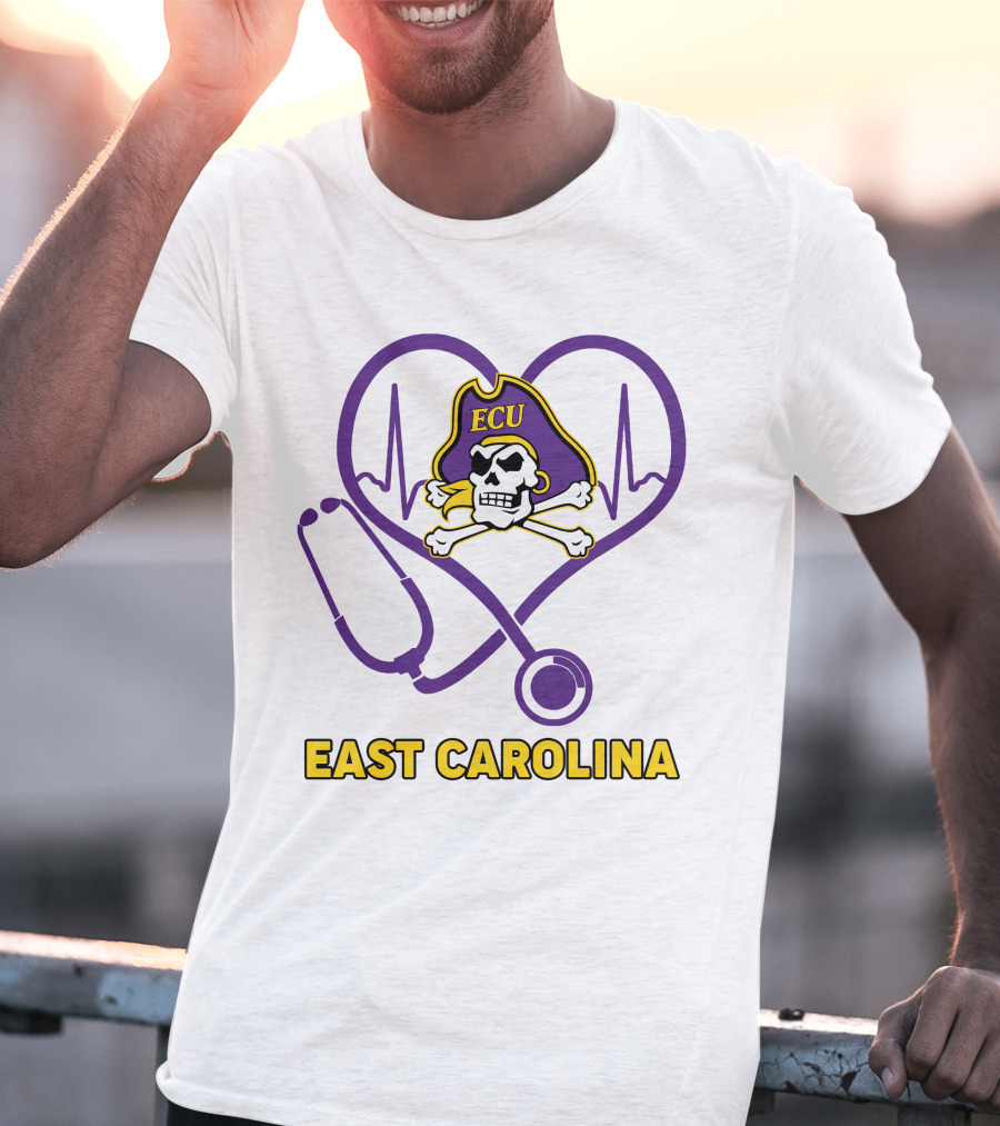 ECU Nurse Heartbeat East Carolina Pirates Stethoscope T-Shirt