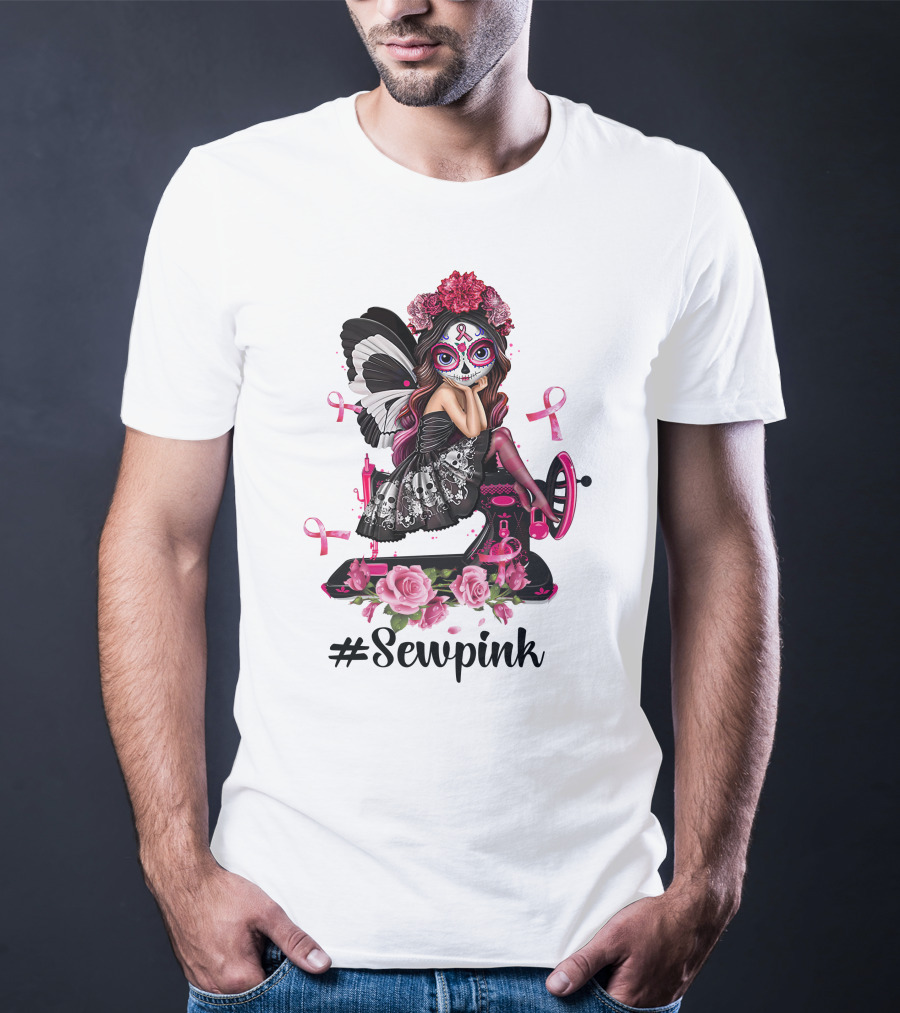 Sewpink Butterfly Sugar Skull Sewing Machine Ribbon Roses T-Shirt