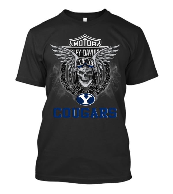 Harley Davidson Motor Byu Cougars Skull Wings T-Shirt