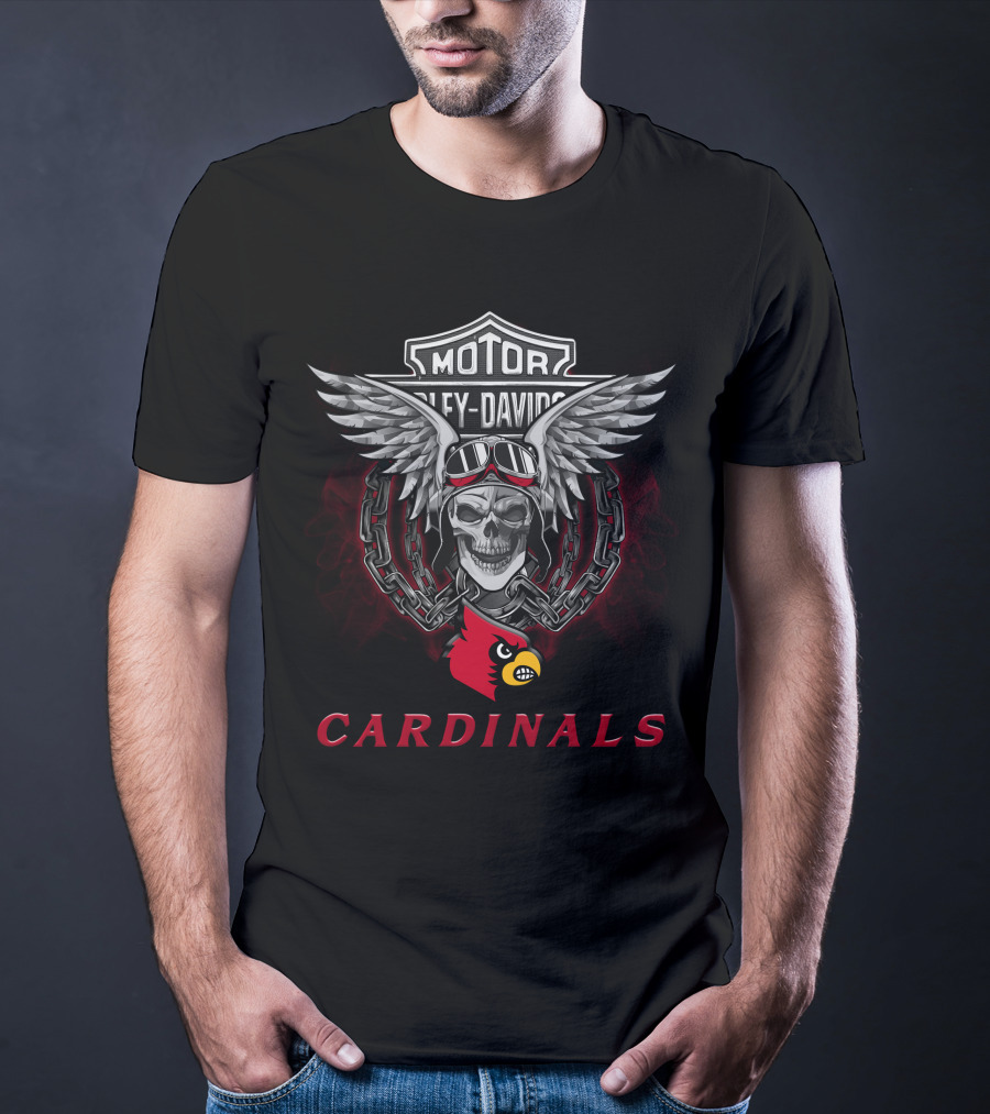 Motor Harley Davidson Louisville Cardinals Skull Wings T-Shirt