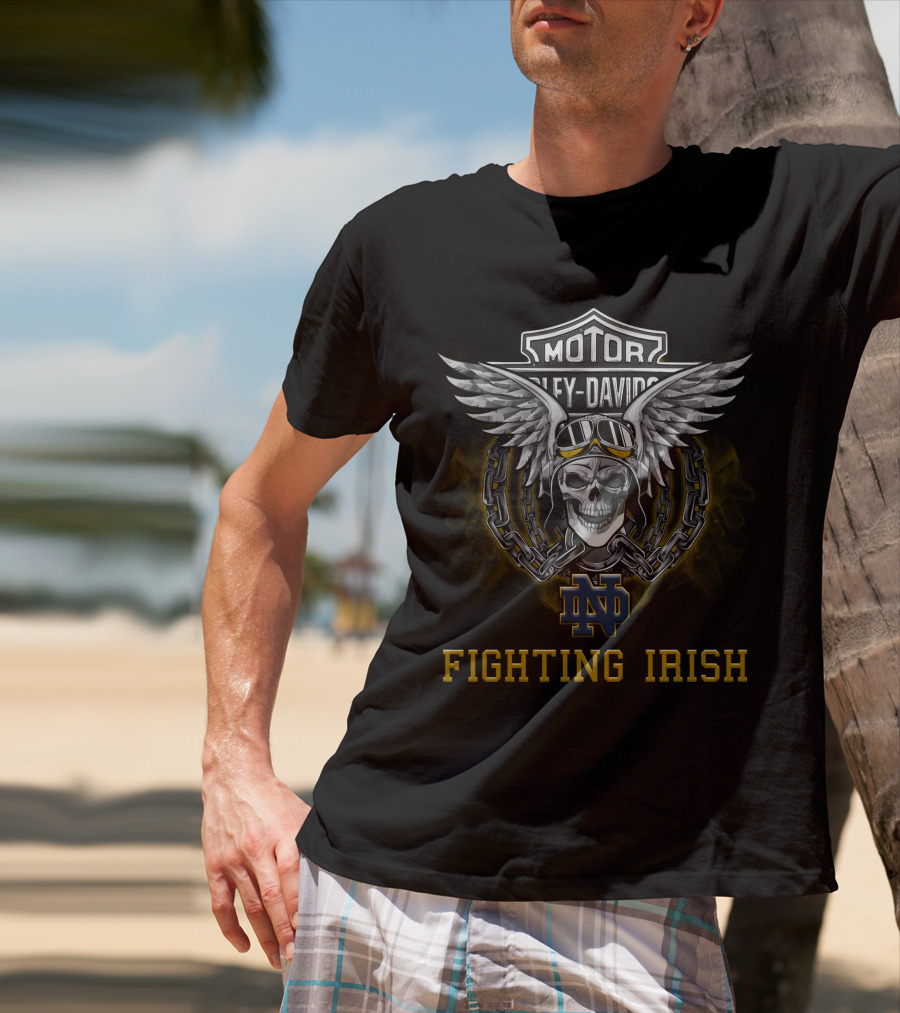 Harley Davidson Motor Winged Skull Notre Dame Fighting Irish Nd T-Shirt