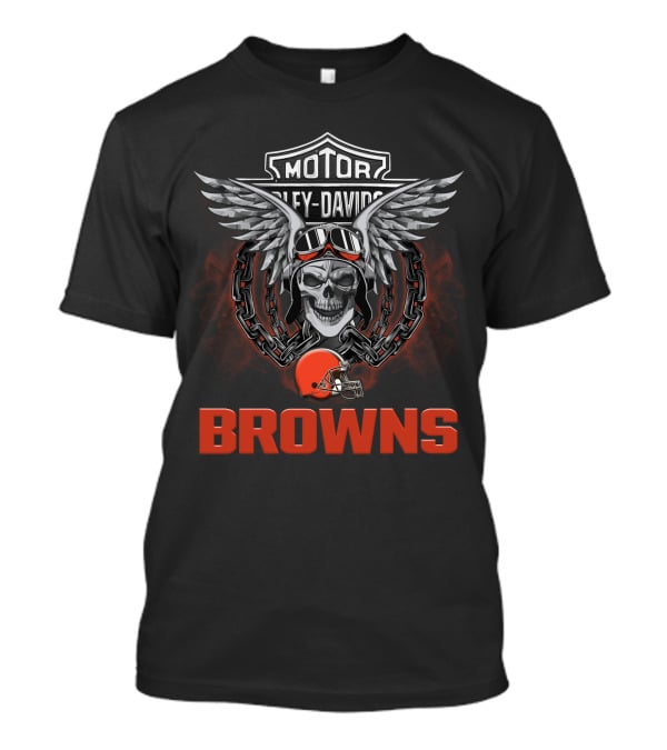 Harley Davidson Motorcycle Biker Skull Wings Nfl Cleveland Browns T-Shirt
