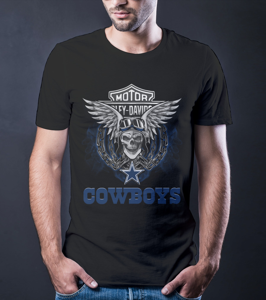 Harley Davidson Motor Biker Nfl Dallas Cowboys Skull Wings T-Shirt