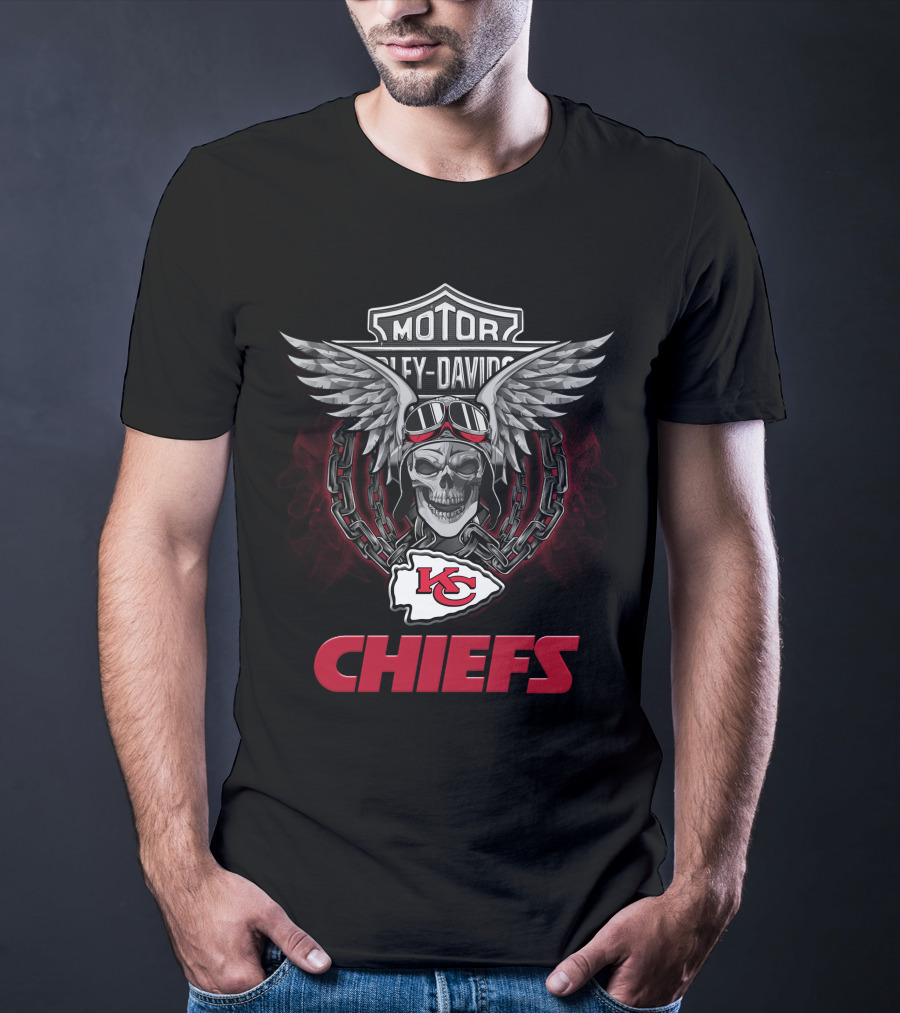 Harley Davidson Motorcycle Chiefs Skull Wings Nfl Kansas City Chiefs T-Shirt