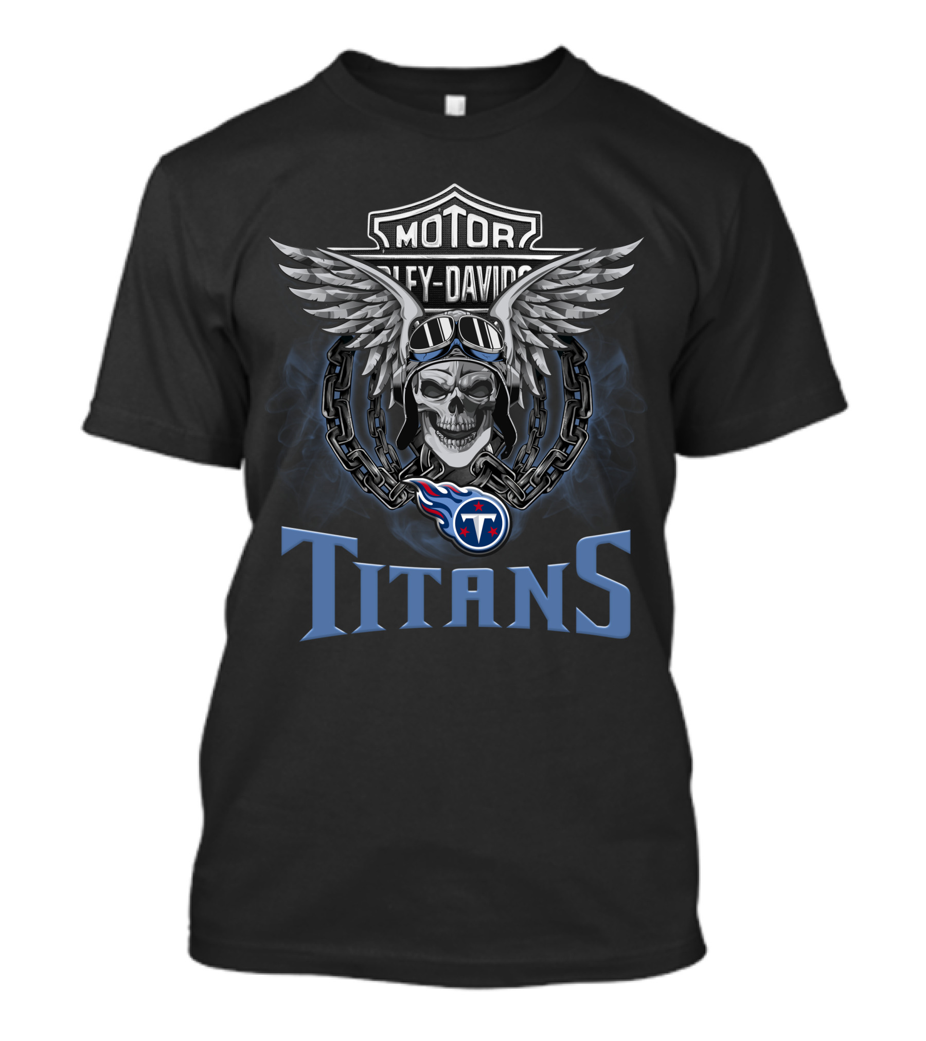 Harley Davidson Motorcycle Biker Skull Wings Nfl Tennessee Titans T-Shirt