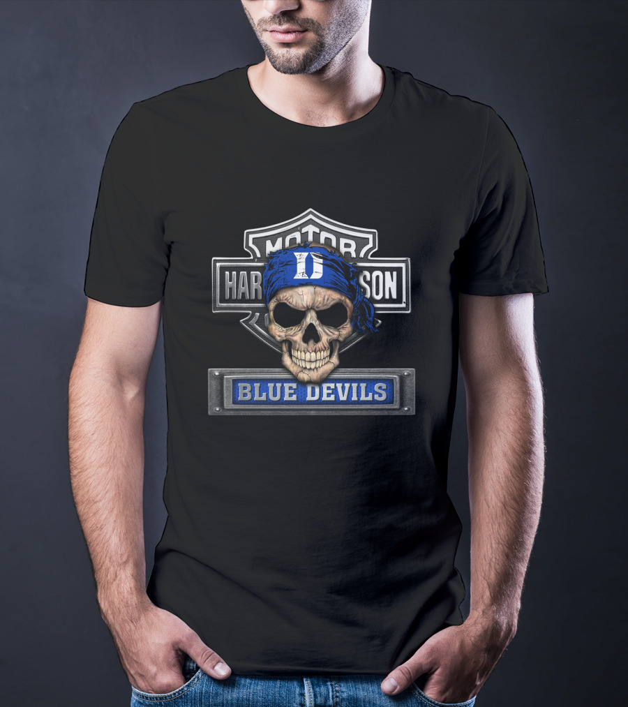 Harley Davidson Motorcycle Biker Skull Ncaa Duke Blue Devils T-Shirt