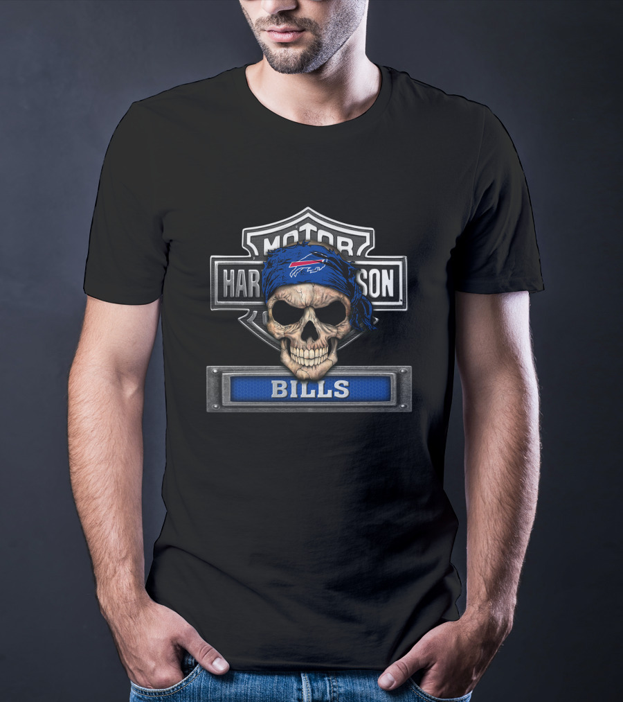 Harley Davidson Motorcycle Skull Nfl Buffalo Bills Logo T-Shirt