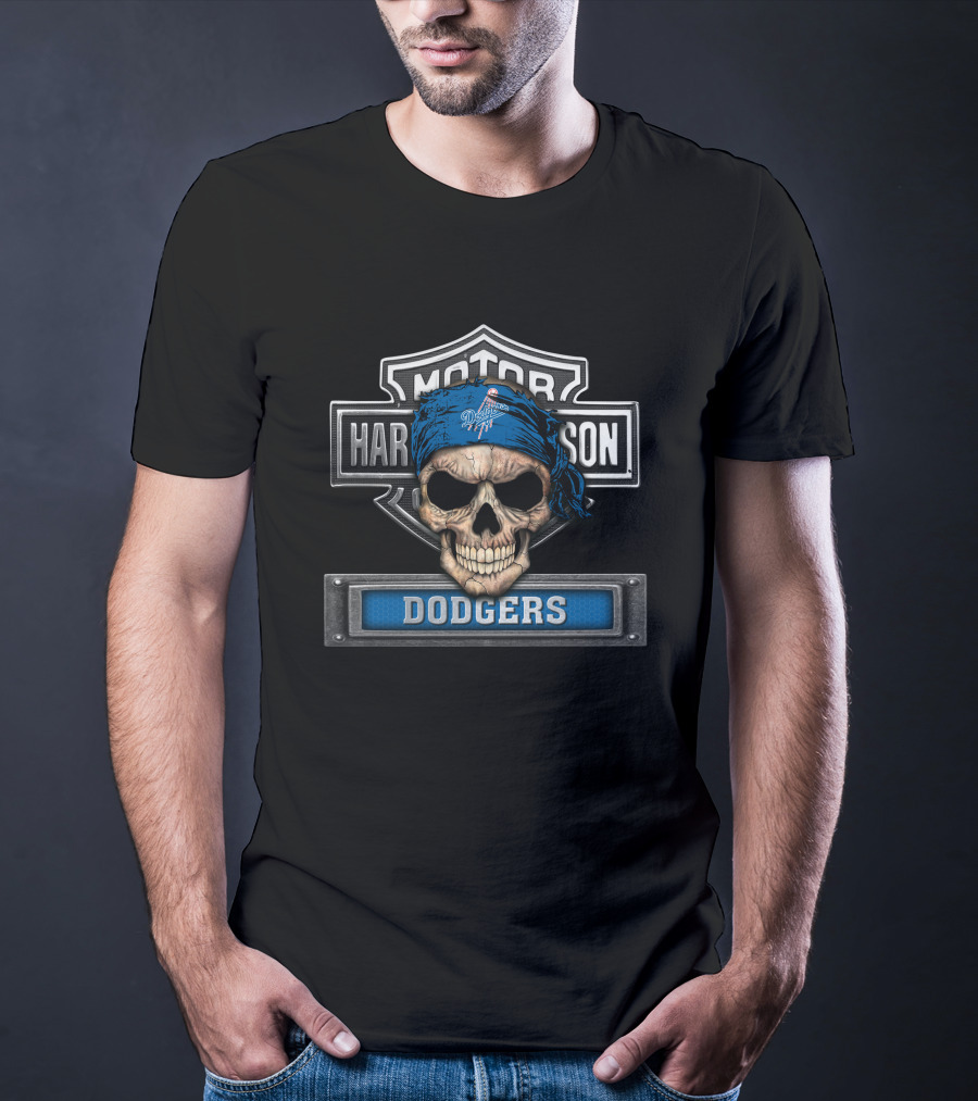Harley Davidson Motorcycle Biker Skull Dodgers Mlb T-Shirt