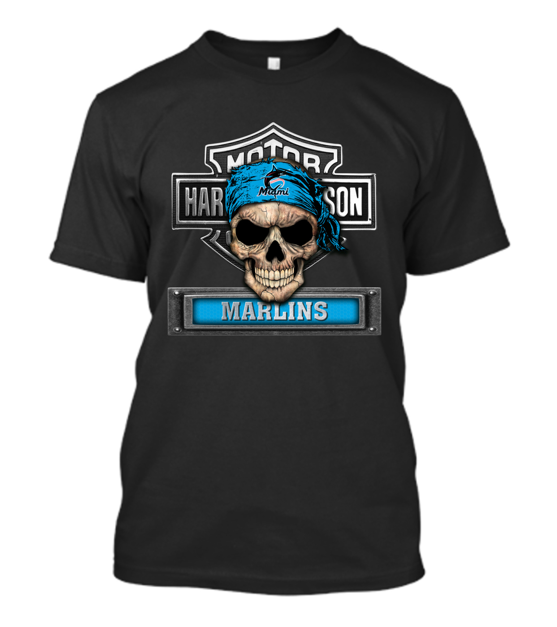 Harley Davidson Motorcycle Skull Miami Marlins Biker T-Shirt