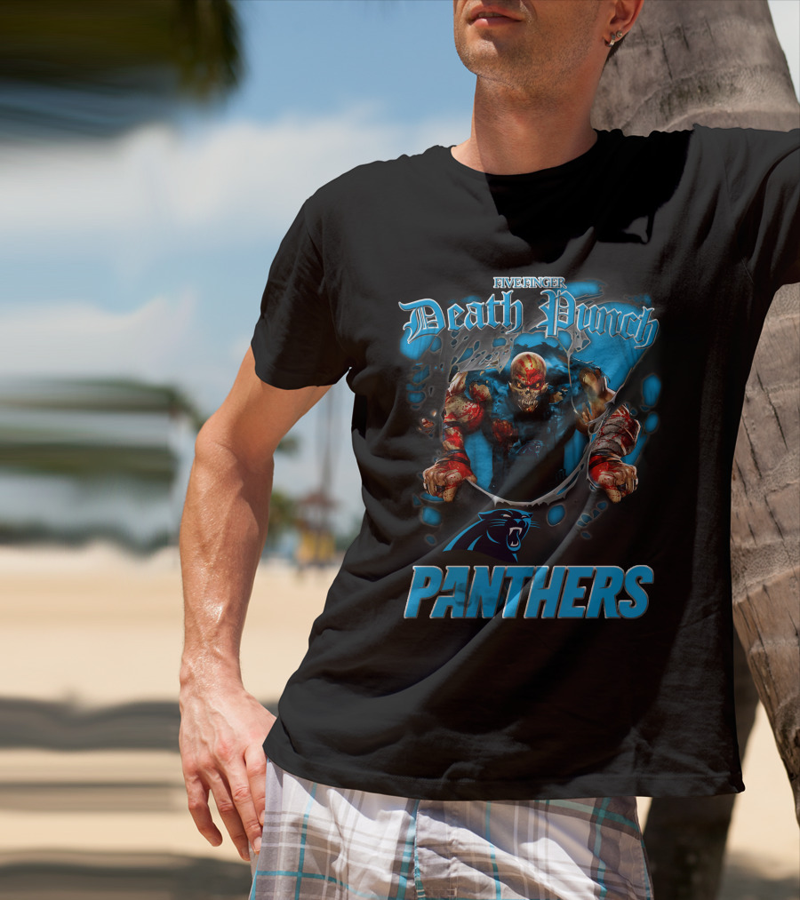 Five Finger Death Punch Panthers Harley Davidson Motorcycle Biker Nfl Carolina Panthers T-Shirt