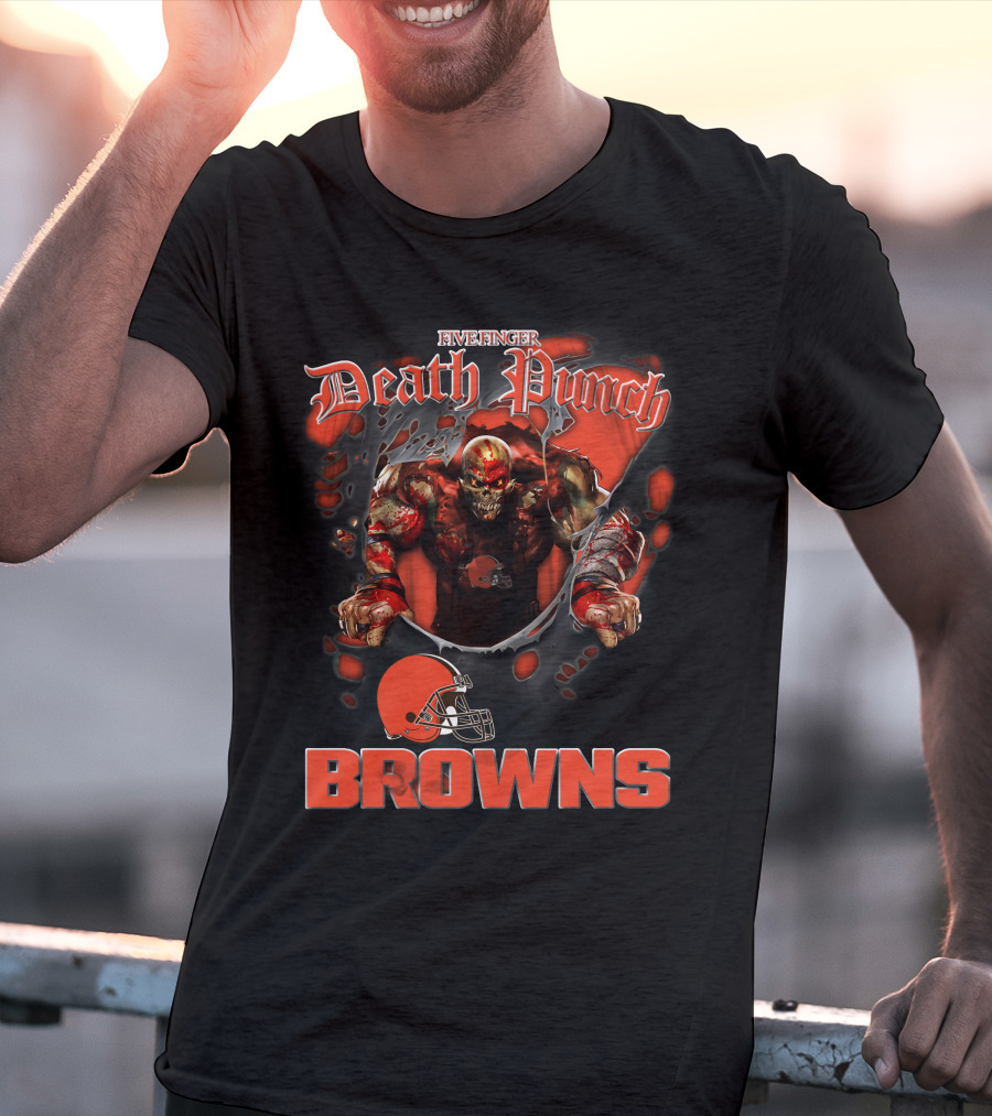 Five Finger Death Punch Browns Harley Davidson Motorcycle Biker Nfl Cleveland Browns T-Shirt