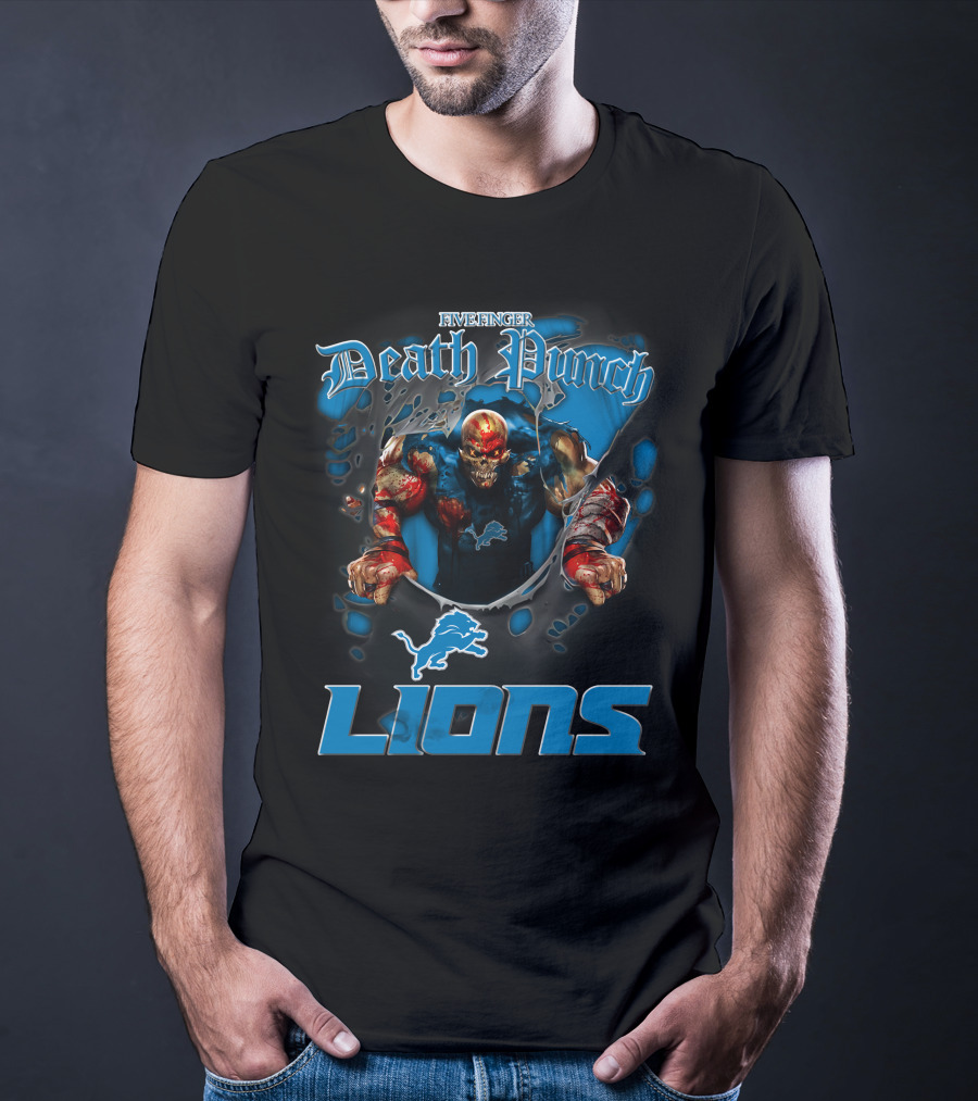 Five Finger Death Punch Detroit Lions Harley Davidson Biker Nfl T-Shirt