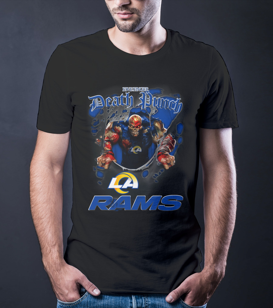 Five Finger Death Punch La Rams Harley Davidson Motorcycle Biker Nfl Los Angeles Rams T-Shirt