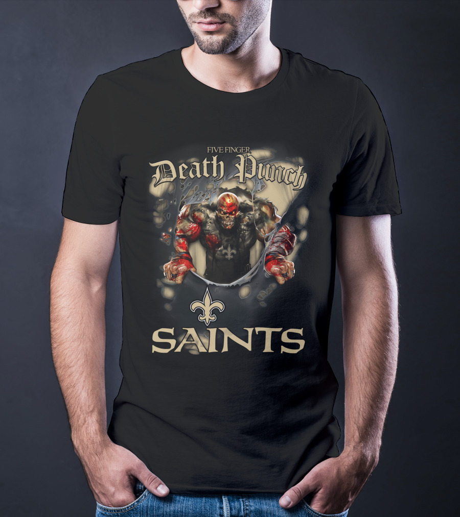 Harley Davidson Motorcycle Biker Five Finger Death Punch Nfl New Orleans Saints T-Shirt