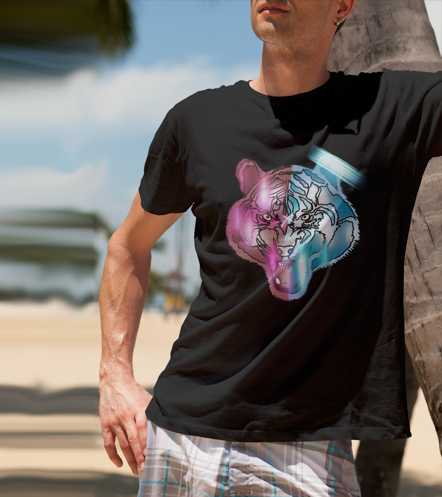Big Cat Neon Dual-Tone Tiger Face T-Shirt