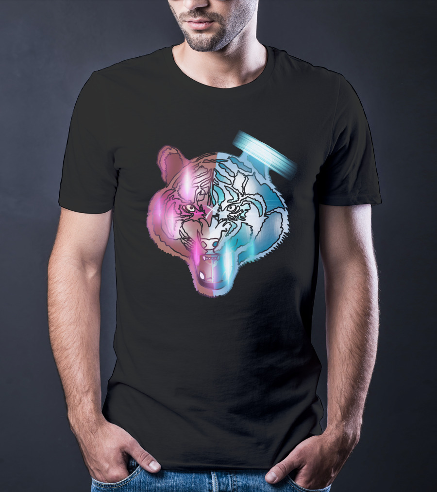 Big Cat Neon Dual-Tone Tiger Face T-Shirt