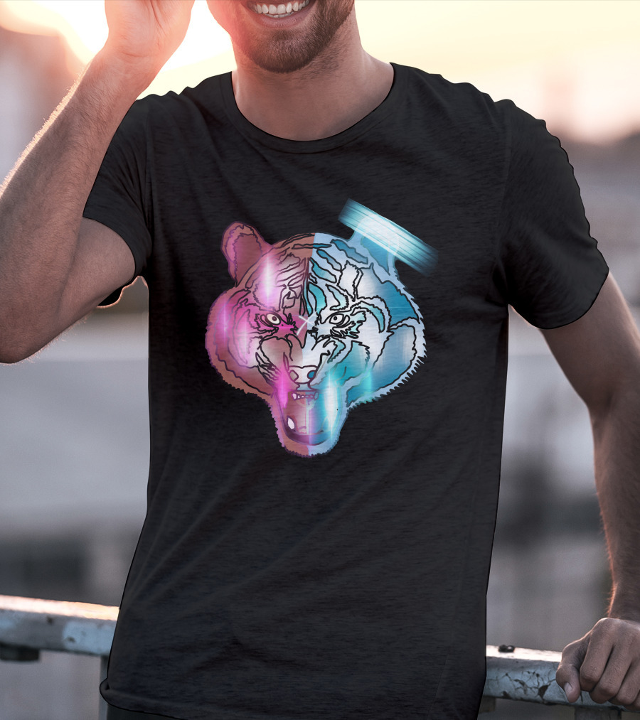 Big Cat Neon Dual-Tone Tiger Face T-Shirt