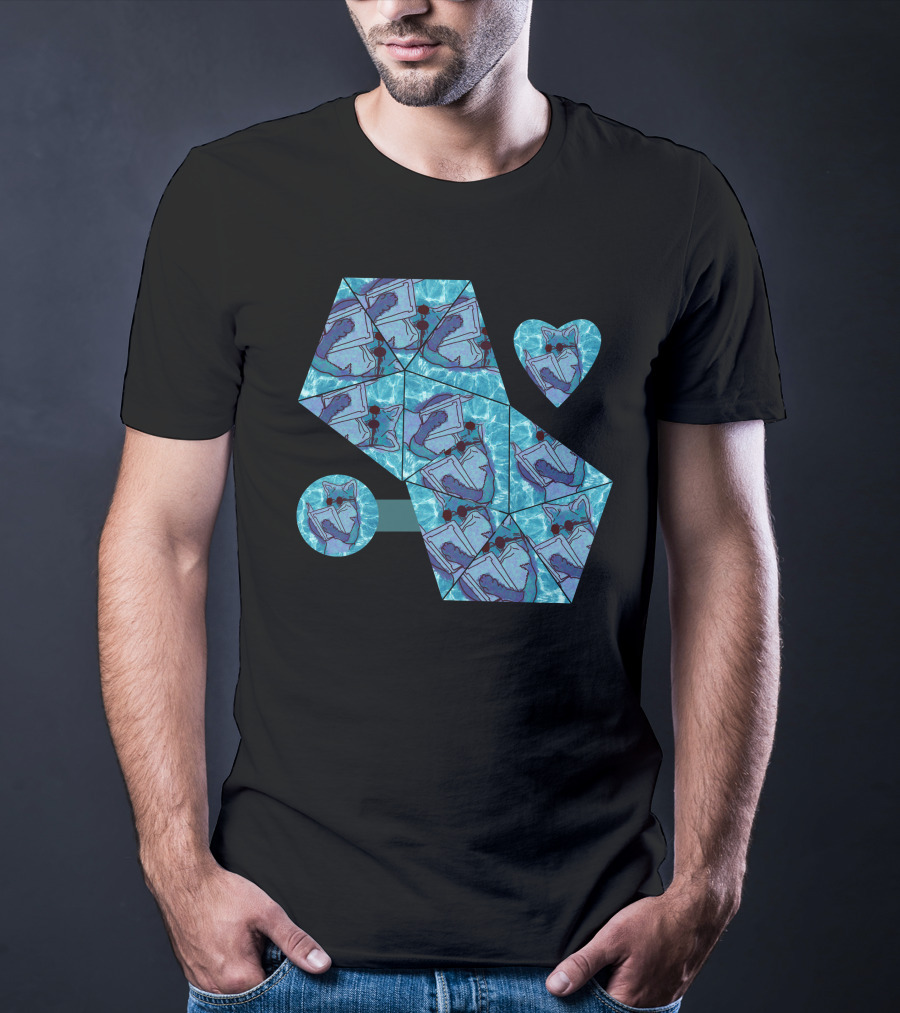 Cool Fox Reading In Blue Geometric T-Shirt