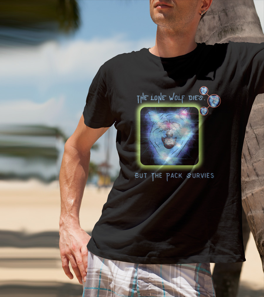 The Lone Wolf Dies But The Pack Survives Glowing Wolf Face In Galactic T-Shirt
