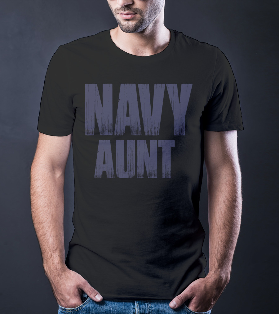 NAVY AUNT Bold Distressed Typography T-Shirt