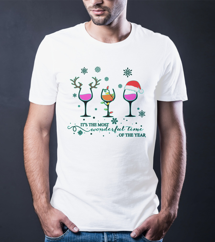 It's The Most Wonderful Time Of The Year Snowflakes Wine Glasses T-Shirt