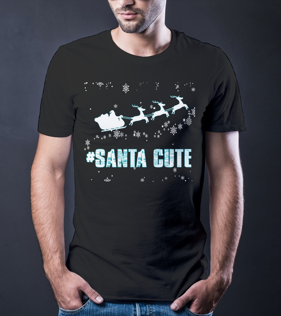 Santa Cute Reindeer Sleigh Snowflakes T-Shirt