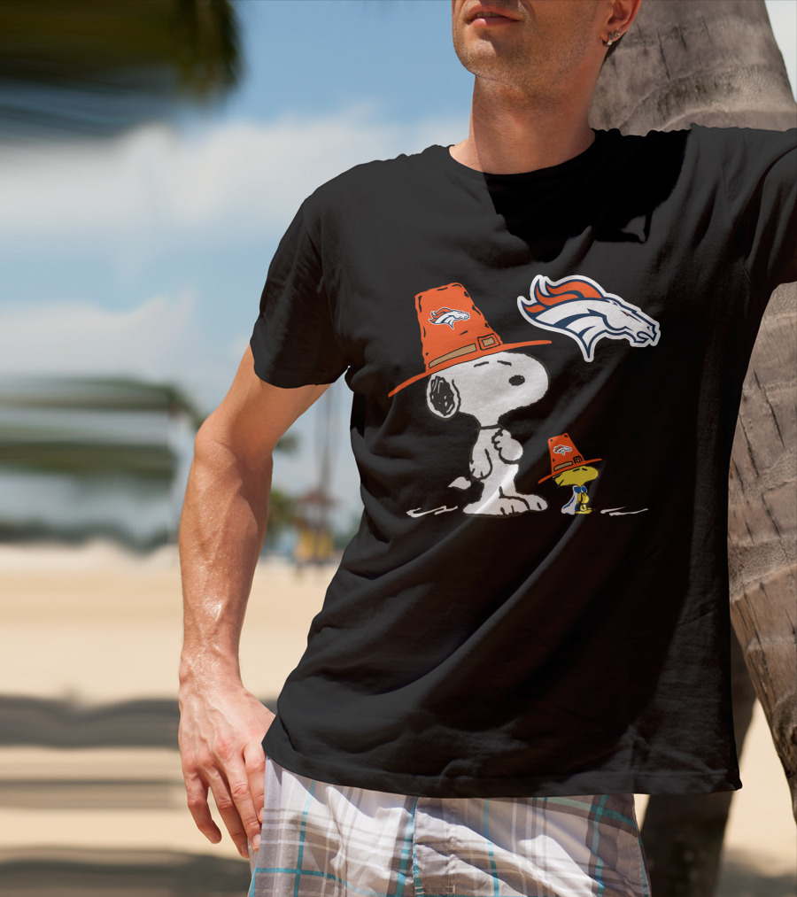 Broncos Snoopy Woodstock Orange Hat Nfl Peanuts T-Shirt