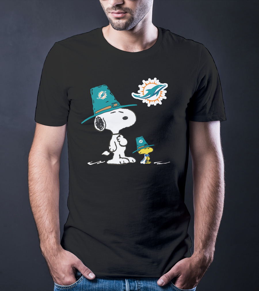 Miami Dolphins Snoopy Woodstock Thanksgiving Football T-Shirt