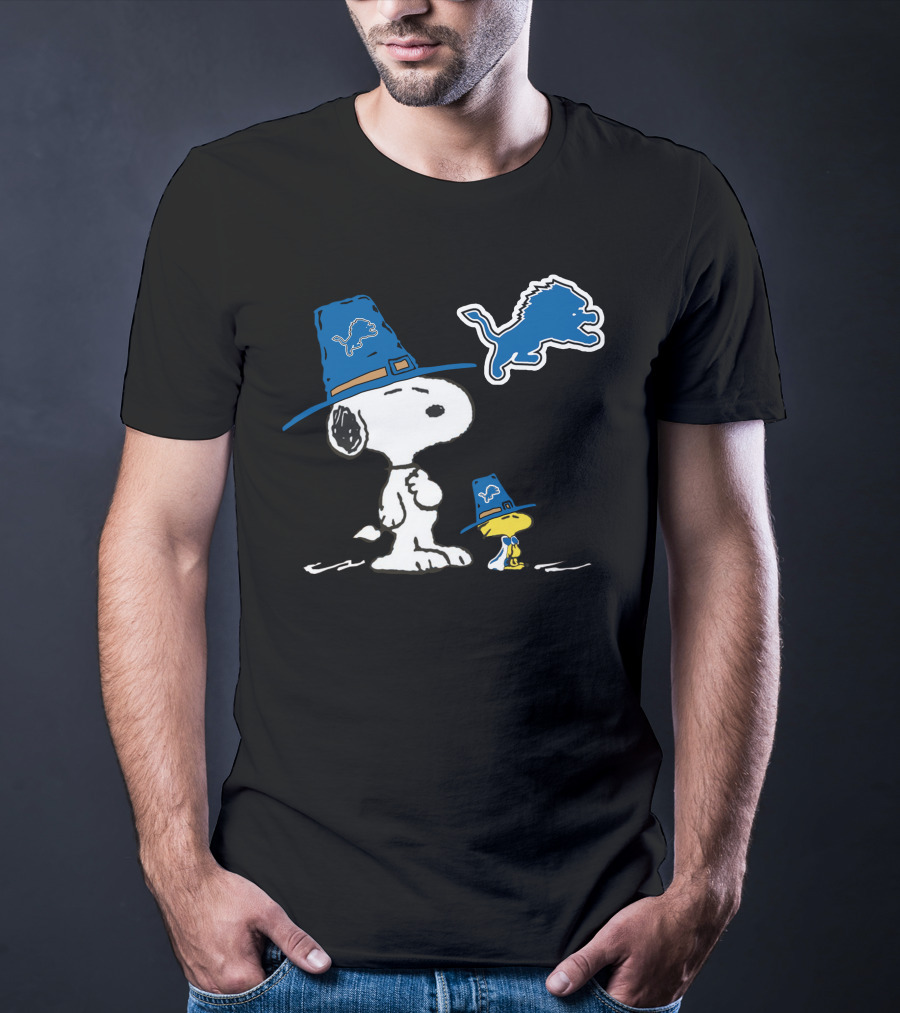 Snoopy Woodstock Detroit Lions Thanksgiving Pilgrim Hats T-Shirt