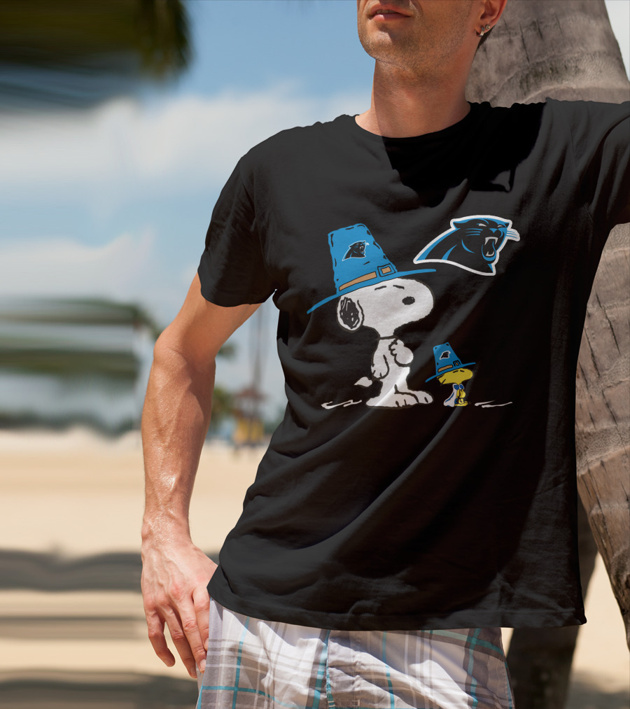 Carolina Panthers Snoopy Thanksgiving Pilgrim Hat Peanuts T-Shirt