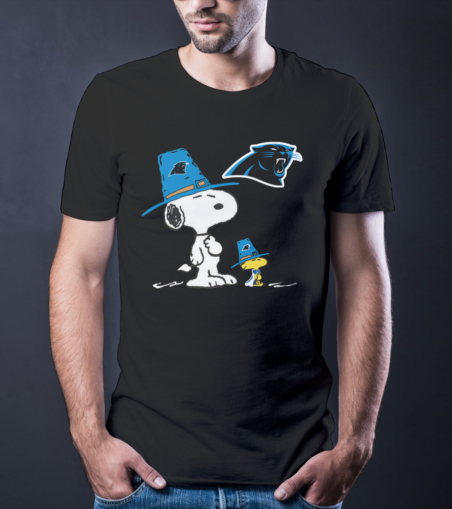 Carolina Panthers Snoopy Thanksgiving Pilgrim Hat Peanuts T-Shirt