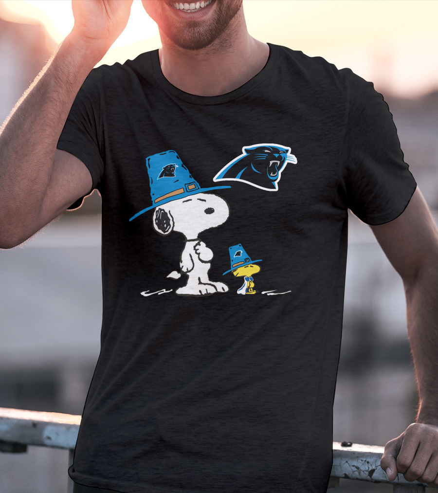 Carolina Panthers Snoopy Thanksgiving Pilgrim Hat Peanuts T-Shirt