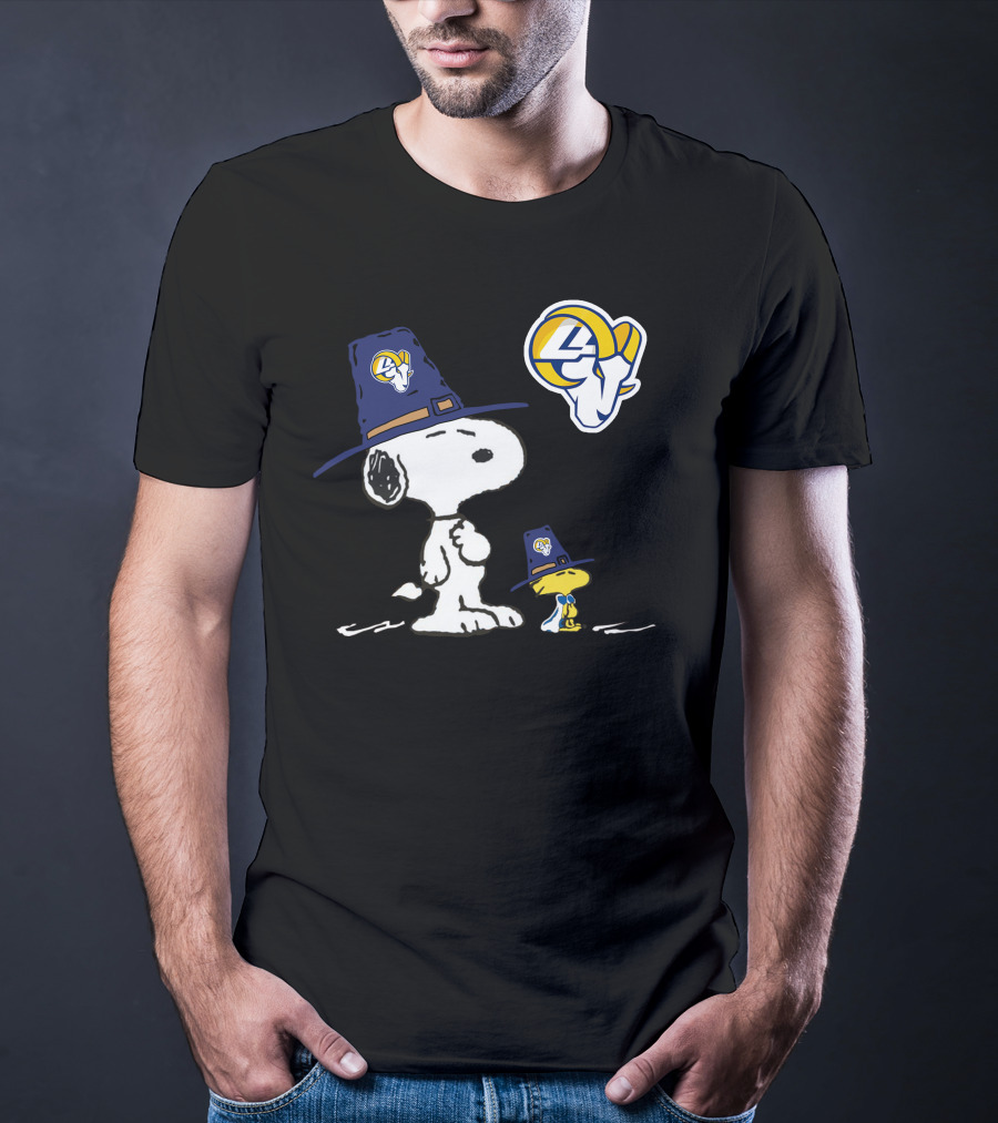 Snoopy And Woodstock In Rams Hats With Rams T-Shirt