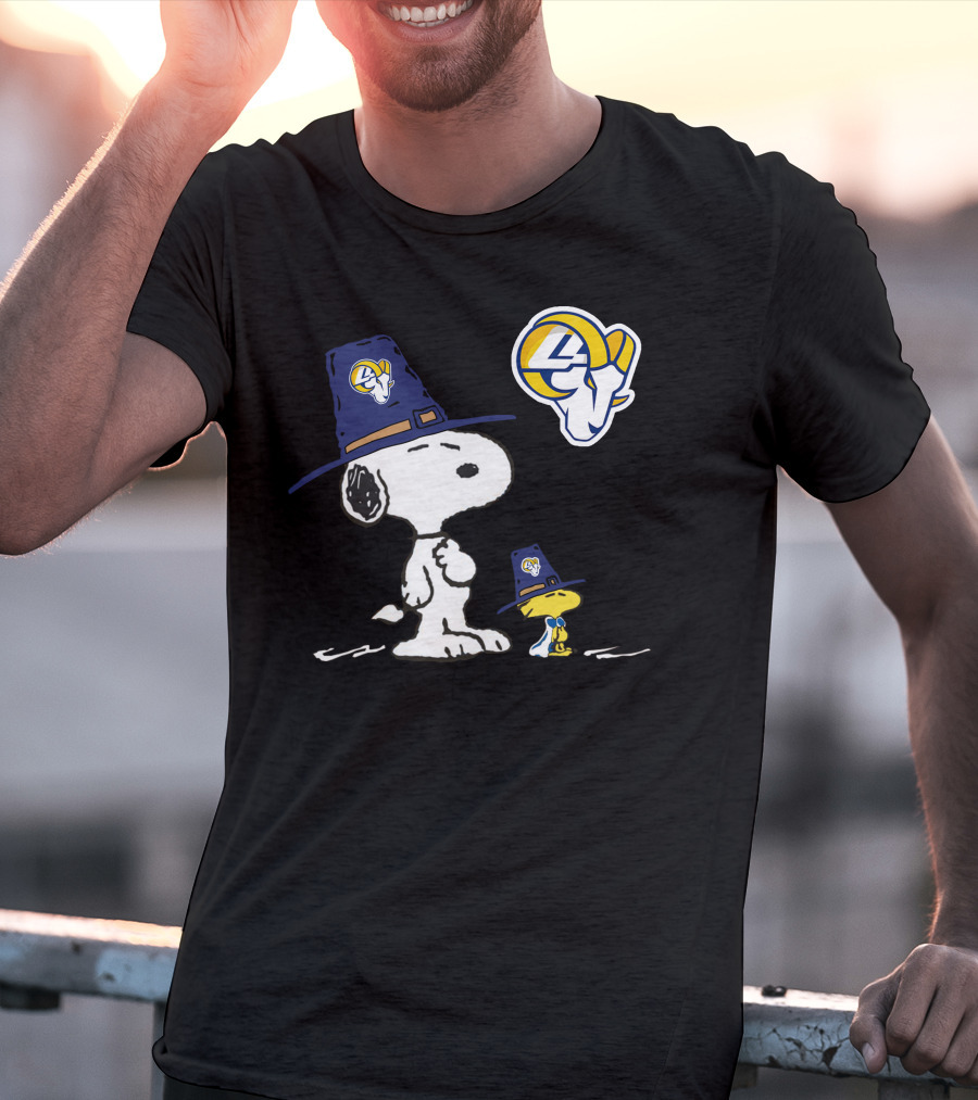 Snoopy And Woodstock In Rams Hats With Rams T-Shirt
