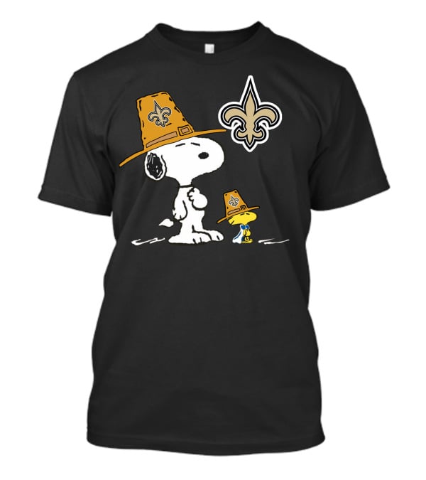 New Orleans Saints Snoopy And Woodstock Fleur-De-Lis Hat T-Shirt