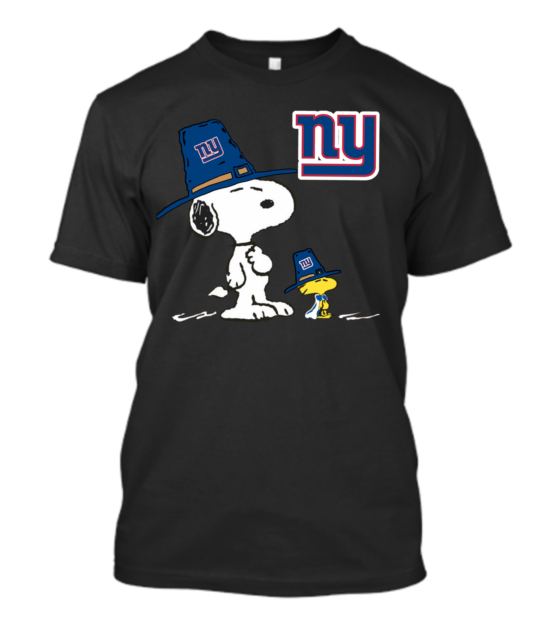 New York Giants Snoopy And Woodstock With Big Blue Hat T-Shirt